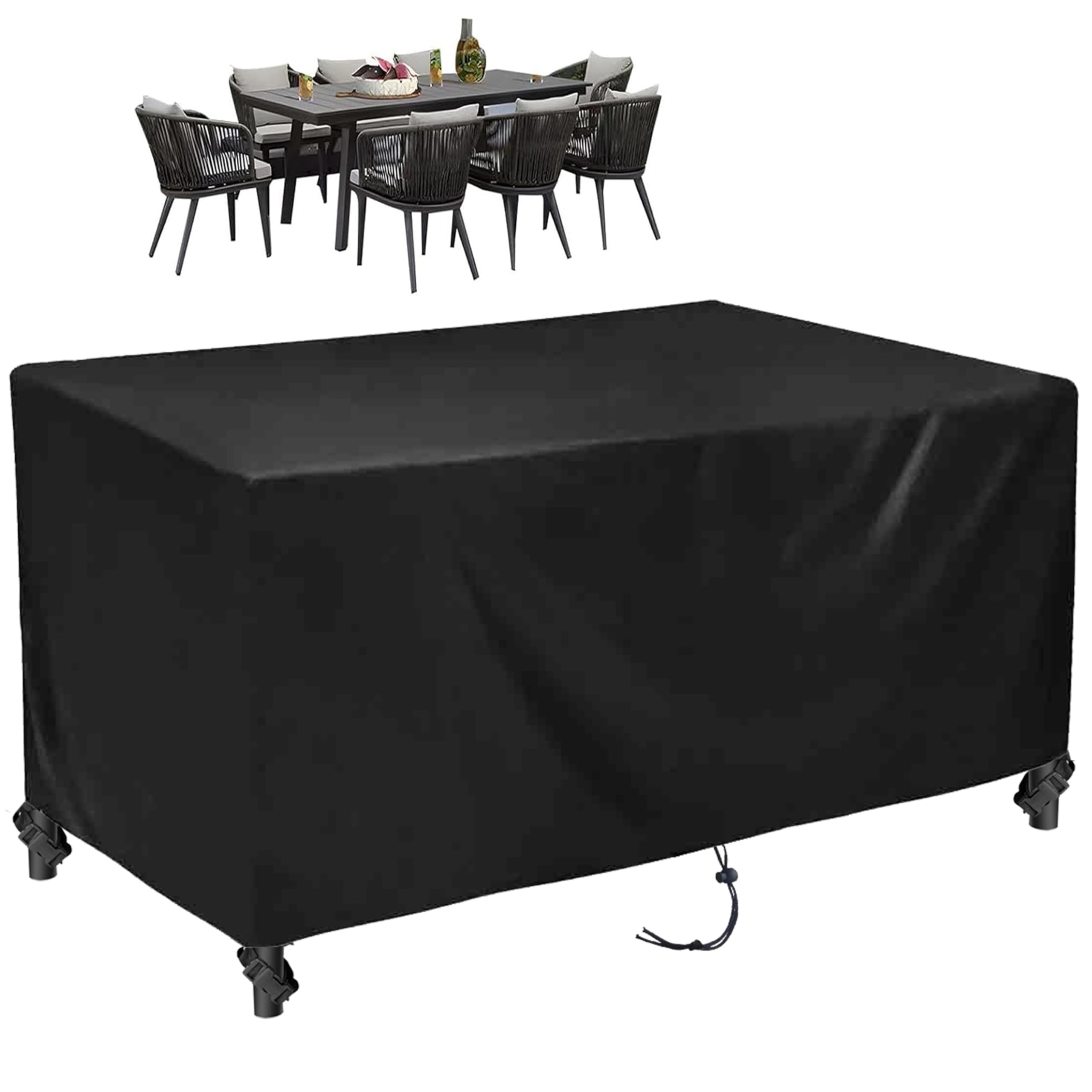 Pokrowce na stół ogrodowy, wodoodporne, pokrowce na meble ogrodowe, 265 x 175 x 120 cm (dł. x szer. x wys.), czarne, wytrzymałe tkaniny Oxford 420D, na stół patio, krzesło, sofę rattanową, do