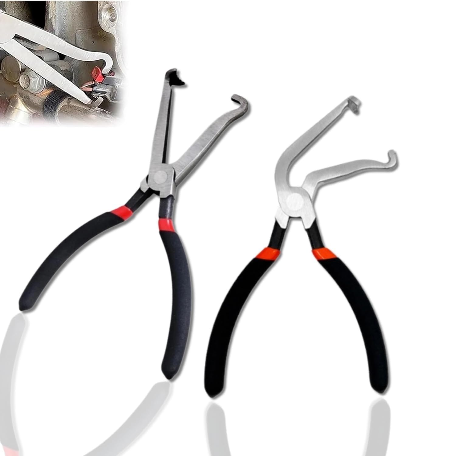 Kacoore 2Pcs Electrical Disconnect Pliers, Cars Fuel Line Petrol Clip Pipe Pliers, Automotive Hose Disconnect Tools, Push Tab Style Plugs, 8in Automotive Tools Electrical Connector Pliers