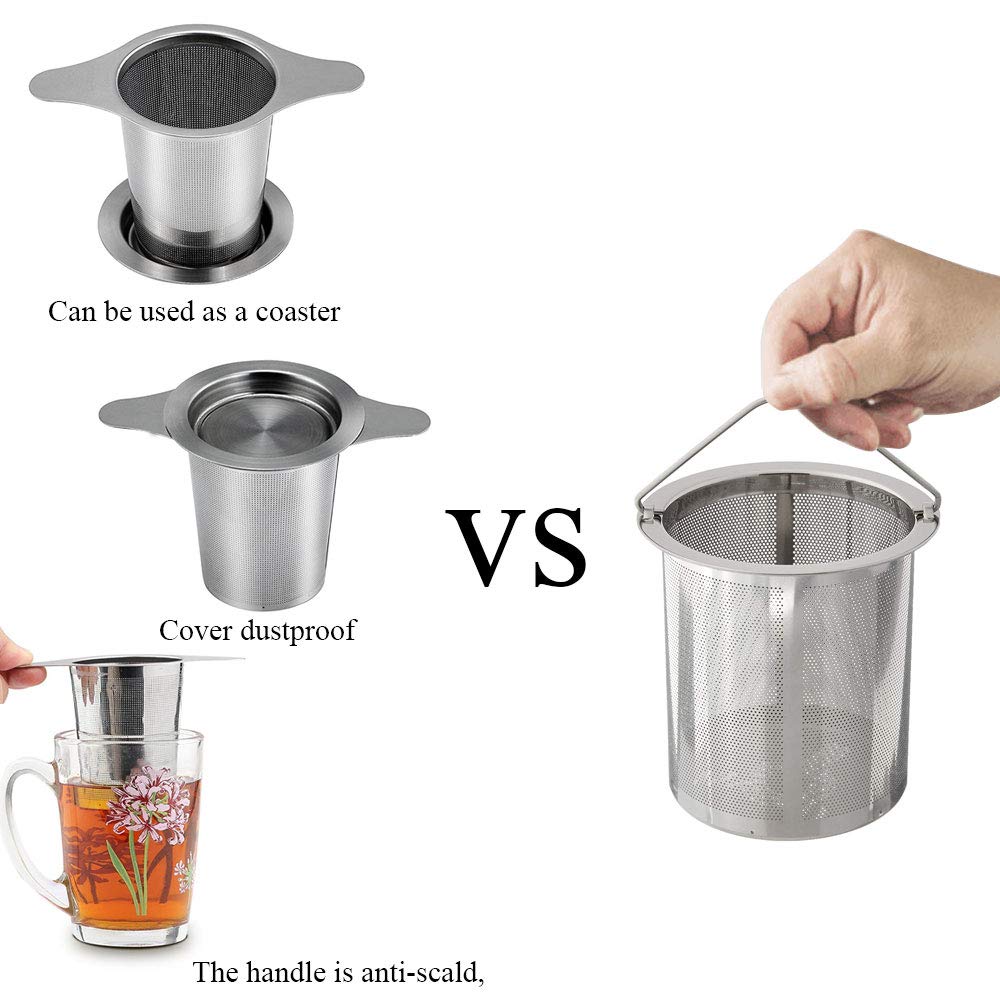 2 Pezzi Infusore Per Tè In Acciaio Inox Con Coperchio - Filtro A Rete Fitta, Manico Pieghevole, 70x65mm - 4