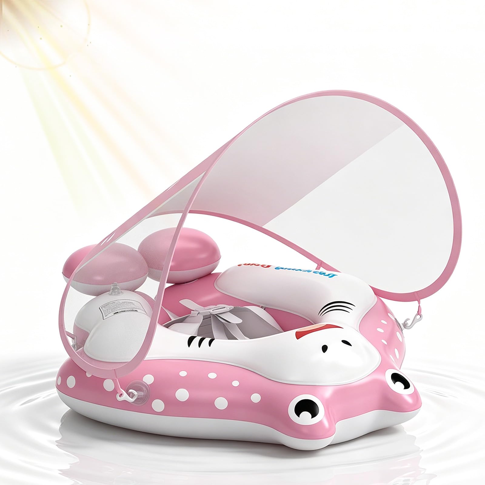 Newborn Baby Swimming Float with Canopy UPF 50+ for 0-6 Months Baby Pool Float Inflatable Seat Swimming Ring Pool Accessories,Pink Ray Rubber Ring Swim Float for Babies Toddler Infant 3-10 Months
