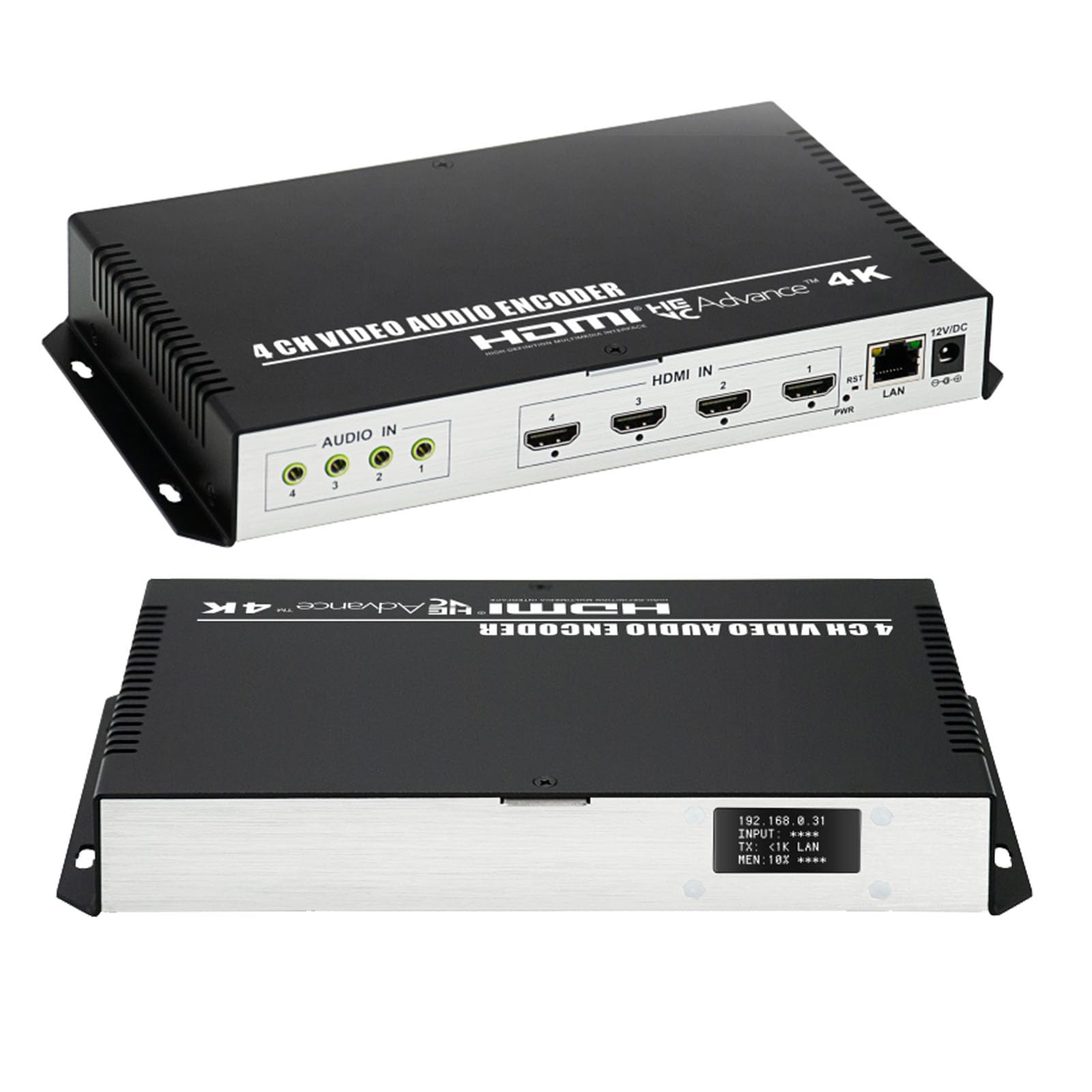4 Kanal 4K H.265 264 MJPEG HDMI Video Encoder mit Bildschirm, max 16 Ausgängen, zusätzlichem Audio HTTP RTSP RTMP RTMPS SRT UDP RTP Video-Encoder für Live Facebook YouTube Twitch