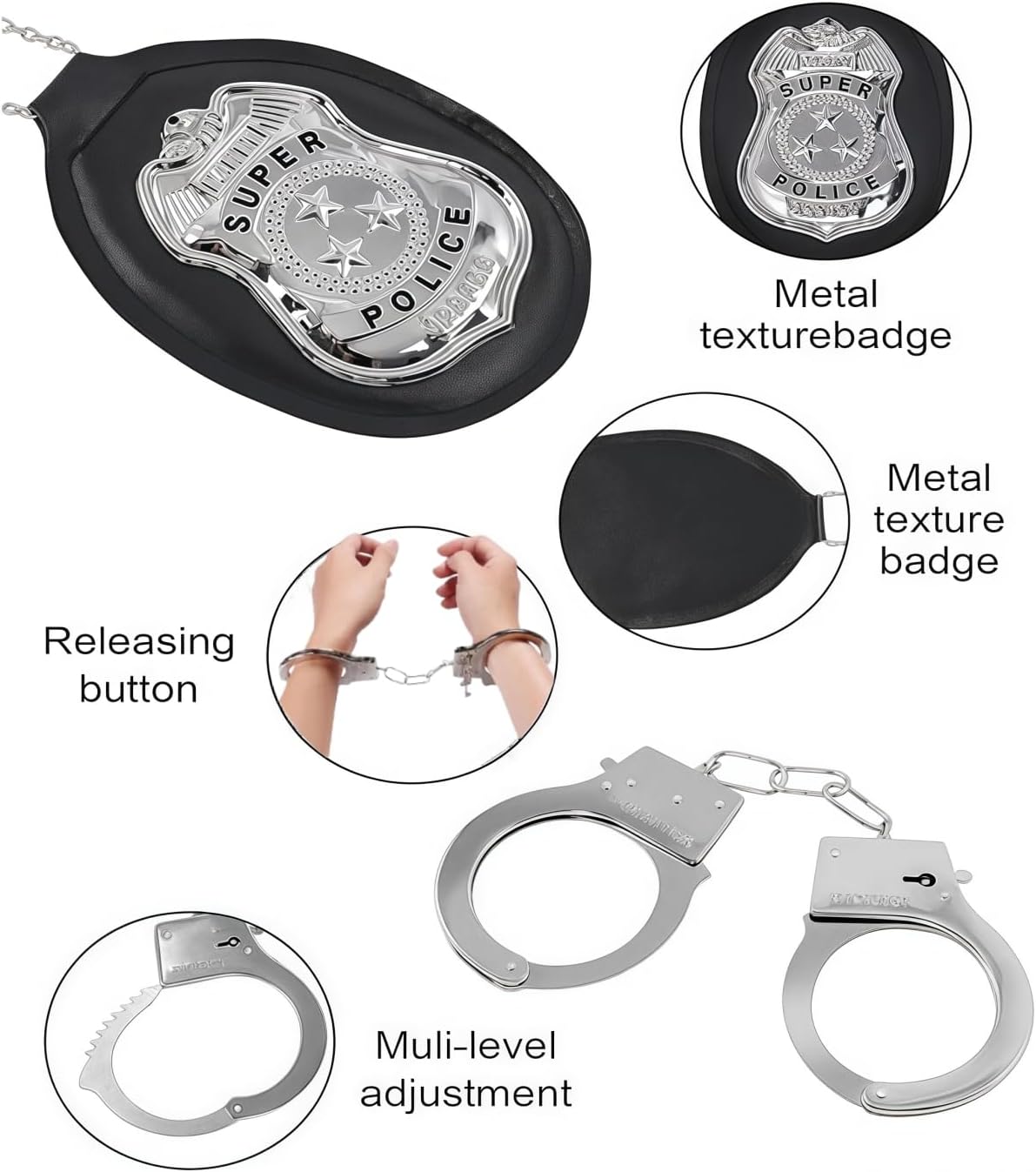 6pcs Police Costume Accessories Women Cop Hat Unisex Handcuffs Sunglass Badge Cop Swat Halloween Costume