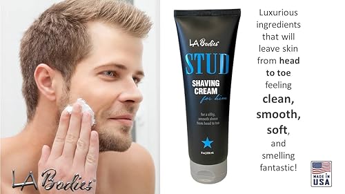 Miniatura 3 de LA Bodies STUD - Crema de afeitar para hombre con aloe vera, aceite de coco e ingredientes naturales, crema de afeitar no irritante para hombres,