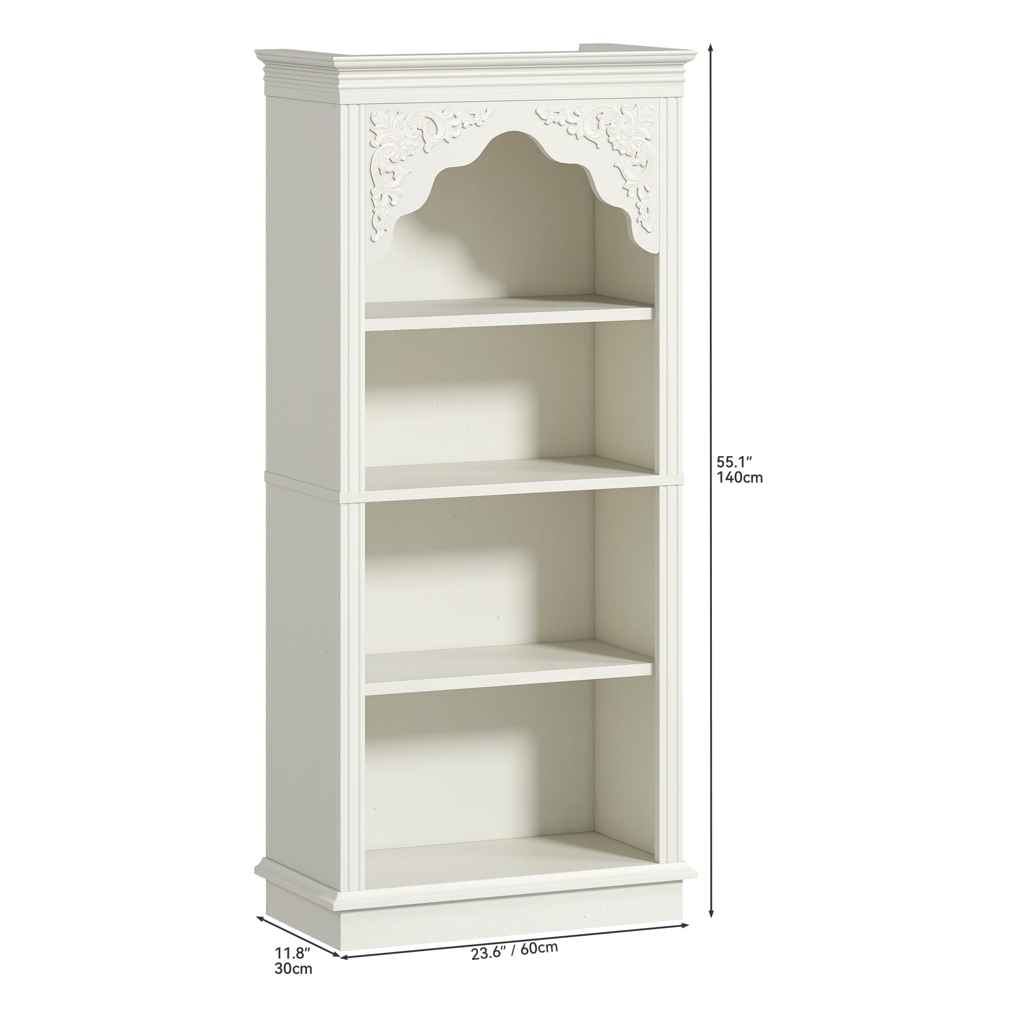 YITAHOME 4-Tier Vintage Bücherregal mit geschnitztem Design Bücherregal offenes Display Lagerung- Ideal für Wohnzimmer, Schlafzimmer, Arbeitszimmer & Büro, Weiß, 140cm
