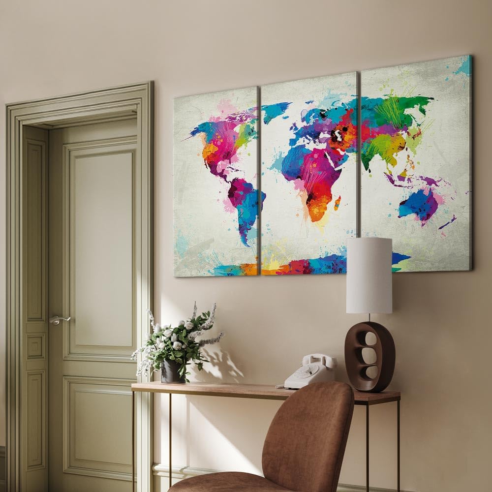 B&D XXL - Quadri Moderni Camera da Letto Grandi, Mappa del Mondo, 120x80 cm