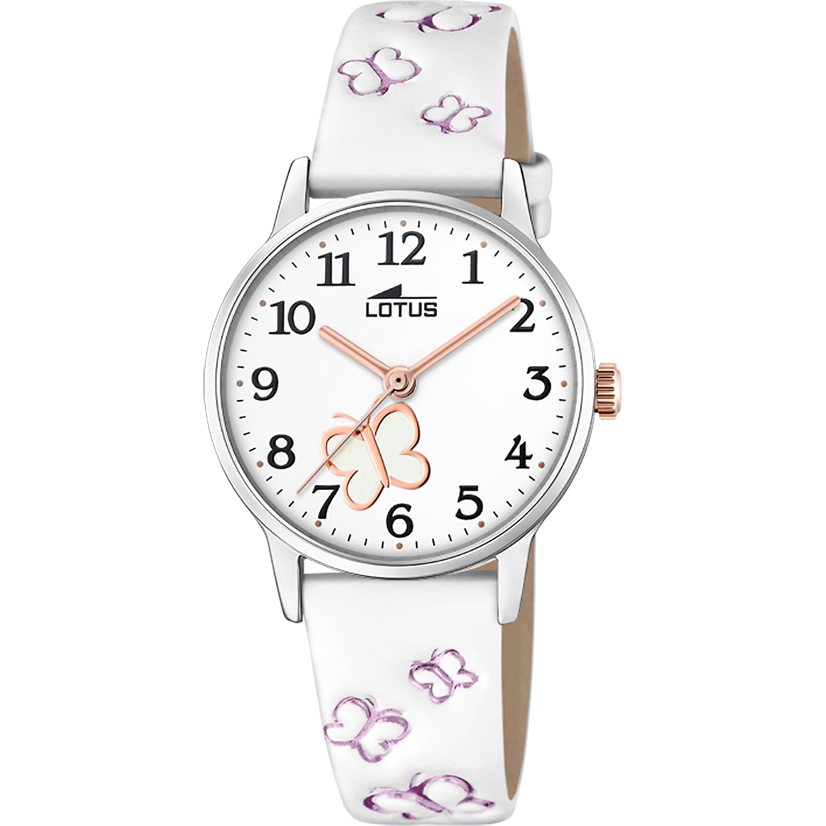 Lotus Mädchenuhr Analog aus Edelstahl und Leder Weiß