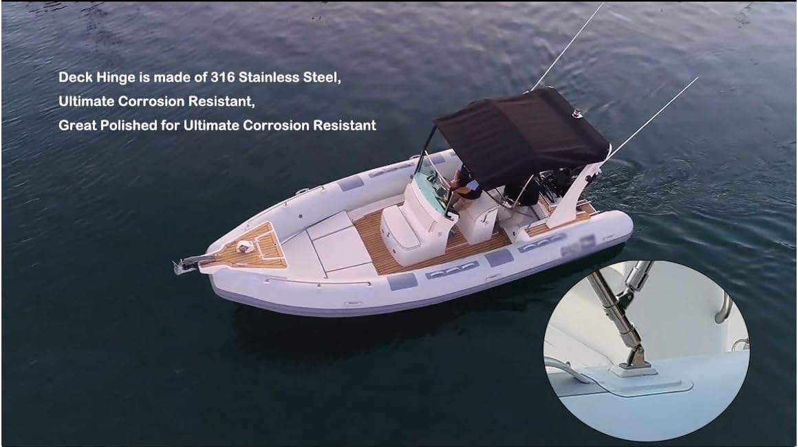 316 Stainless Steel Bimini Top Deck Hinge BiminiTop Fitting Hardware with Fiberglass Base 2-Pc Set for Inflatable Boat
