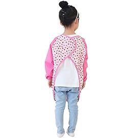 Plie Kids Painting Apron - Waterproof Long Sleeve Art Smock for Toddlers & Preschoolers, Messy Play, Baking, Crafts, Cooking, Sensory Activities (Ages 1-10), Pink Strawberry (24-XXL)
