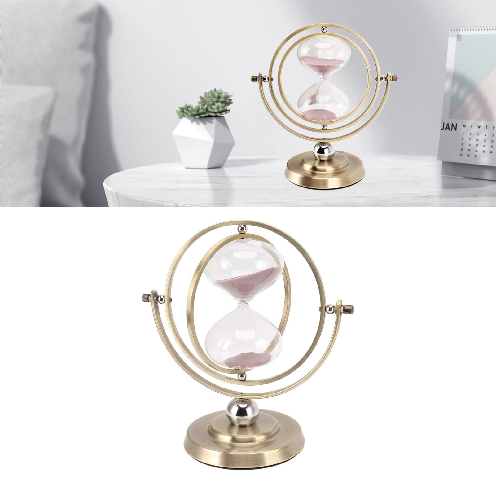Adorno de Reloj de Arena con Forma de Globo, Reloj de Arena Blanco Giratorio Antiguo, Reloj de Arena de Metal de 60 Minutos para Sala de Estar, Dormitorio, Estante para(M (2.8 X 2 X 2.2in)-30 minutos)