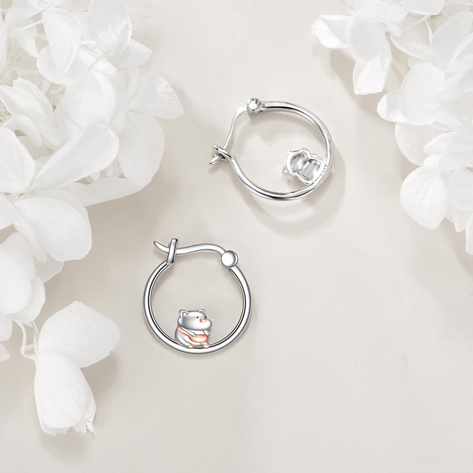 Pendientes de aro de animales de plata de ley 925, pequeños pendientes Huggie, joyas regalos para mujeres y niñas