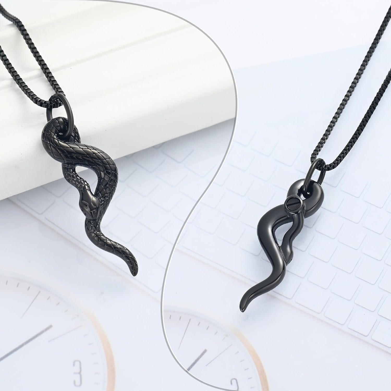 XSMZB Cremation Jewelry Snake Urn Necklace for Ashes Stainless Steel Python Memorial Pendant Human Pet Ashes Holder Keepsake for Men Women - Image 3