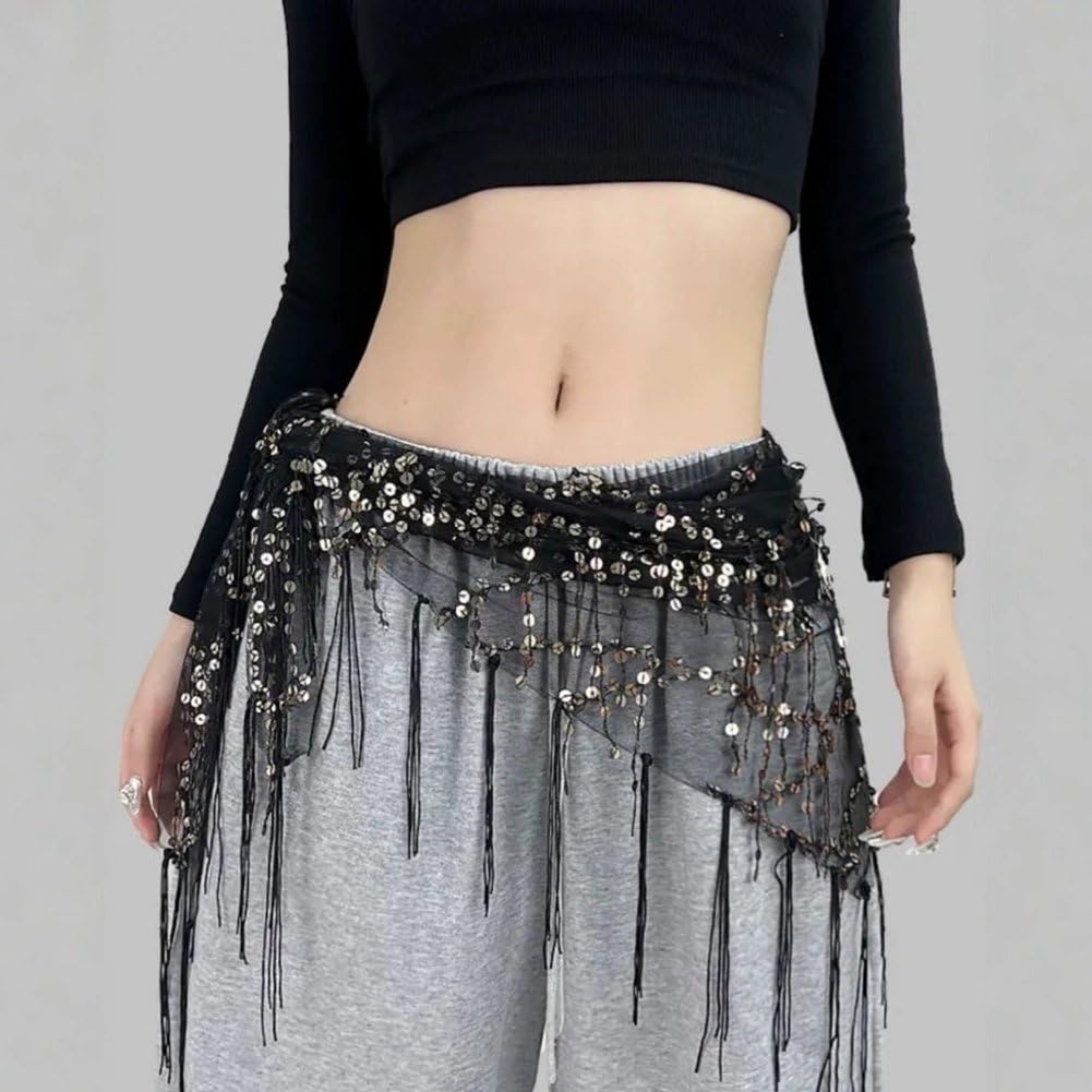 Falda con Lentejuelas, Pañuelo De Cadera, Borlas, Cinturón Brillante con Flecos, Falda Envolvente para Mujer, Espectáculo De Festival, Rave, Fiesta, Baile Callejero.