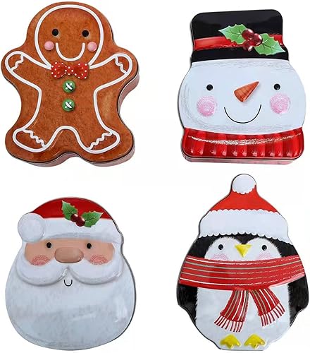 YWKXM Juego de 4 latas de galletas navideñas para almacenamiento de alimentos, solución de embalaje de regalo, tarro de galletas de metal extra