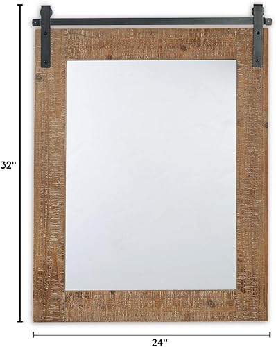 Miniatura 5 de Signature Design by Ashley Lanie Espejo rústico con riel de metal para puerta de granero, marrón y negro