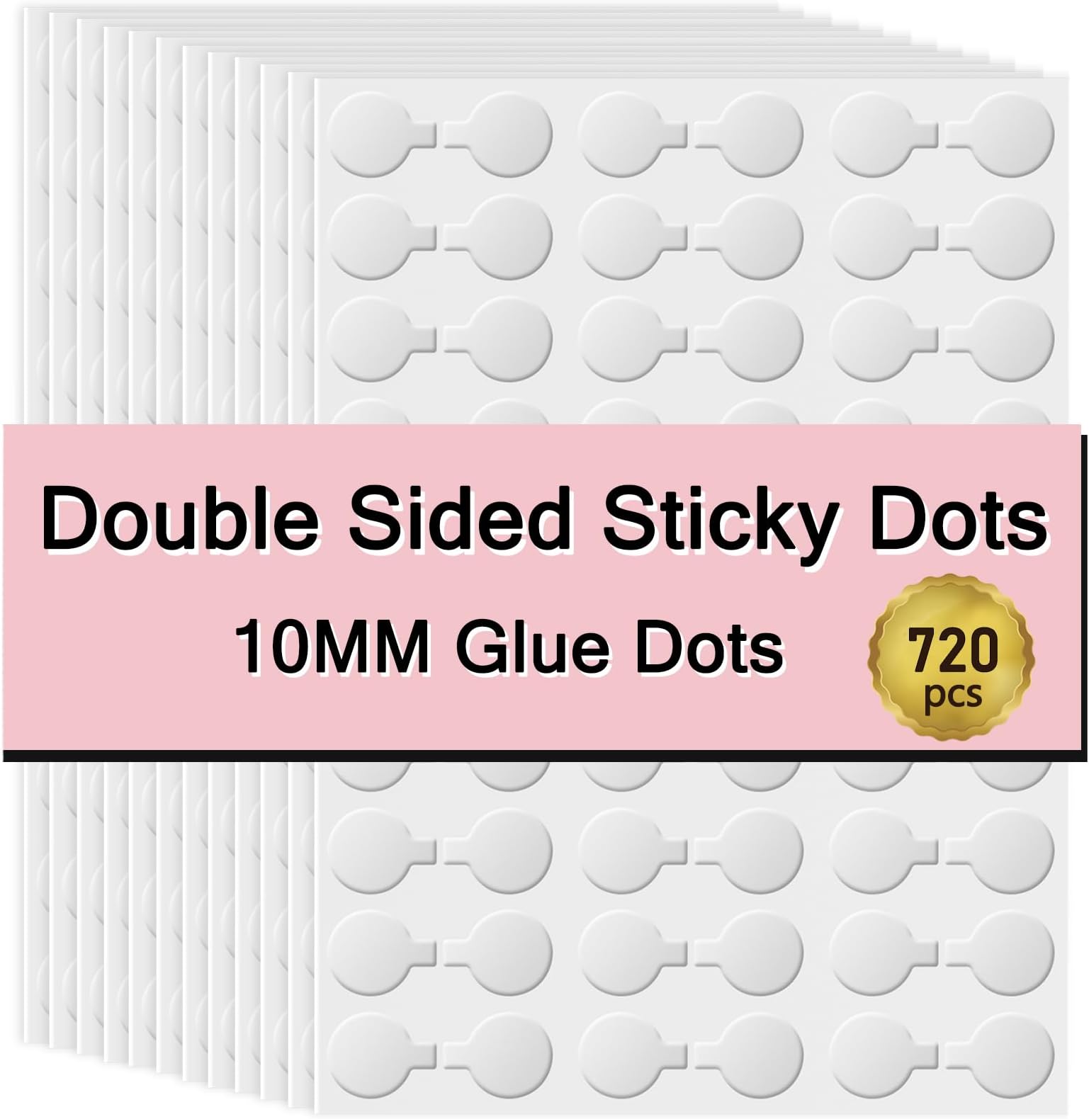 10MM Double Sided Sticky Dots - 720pcs Double Sided Glue Adhesive Dots - Thick Museum Putty Clear Removable - No Traces Sticky Tack for Balloons Crafts Poster Decoration