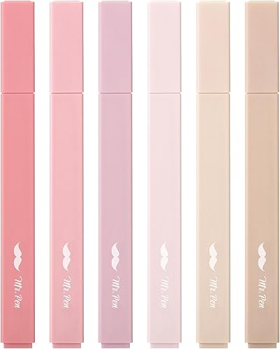 Mr. Pen - Resaltadores Estéticos, 6 piezas, Punta Biselada, Colores Vintage, Resaltador para Biblia sin Correr Pastel, Resaltadores Colores