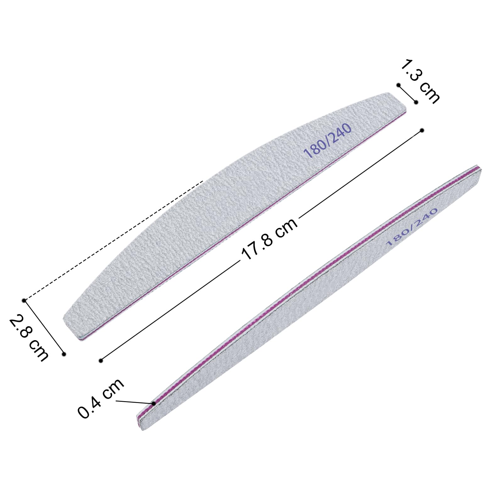 URAQT 16 Pezzi Lime per Unghie 180/240, Professionali Lavabile a Doppia Faccia, Mezza luna Bilaterale Strumenti per la Cura Degli Unghie, per Uso Domestico e Salone (Bianco)