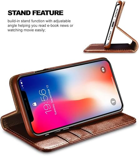 Miniatura 5 de ICARERCASE Funda tipo cartera para iPhone XR, funda de cuero de primera calidad integrada para tarjeta de crédito y ranuras para efectivo, funda con
