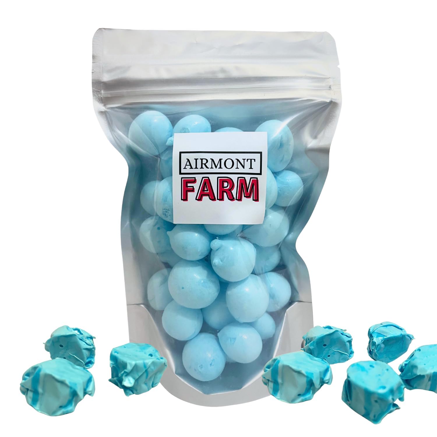 Freeze-Dried Candy Salt Water Taffy 2 oz - Cut To Bite Sized Pieces - Ships In Box - Deliciously Crunchy, Intense Flavor, Lightweight Snack (Blue Raspberry)