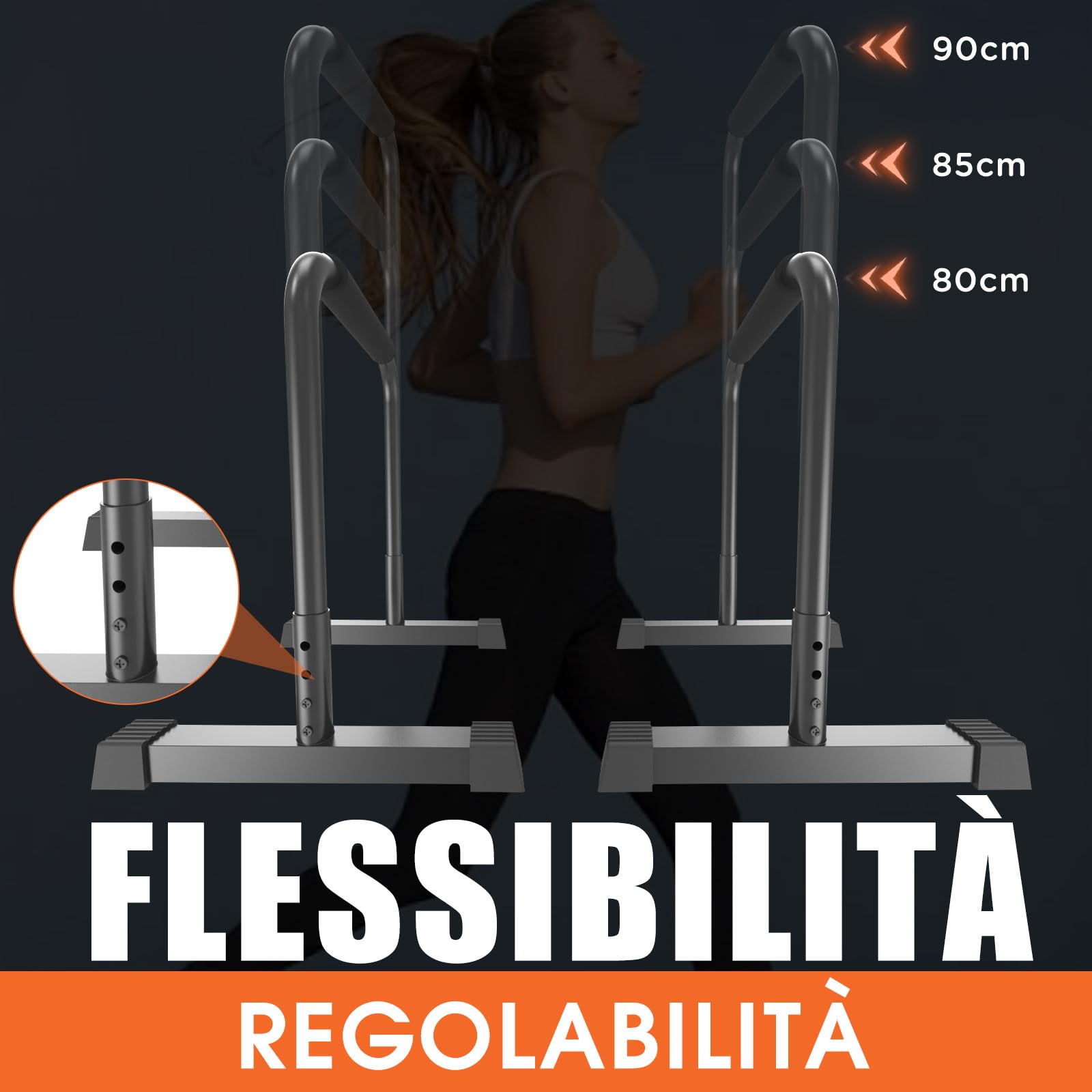DH FitLife Dip Parallele Bars | Barre Parallele & Dip-Station Regolabile 80-90 cm | Parallettes per Calisthenics & Allenamento di Forza | Stabile & Sicura | Attrezzatura Fitness per Interni & Esterni