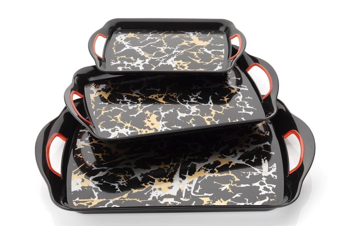 Matuki 3 PCS SEARVING Trey Set for Plastic, Guest Most Welcome Tray (Black)