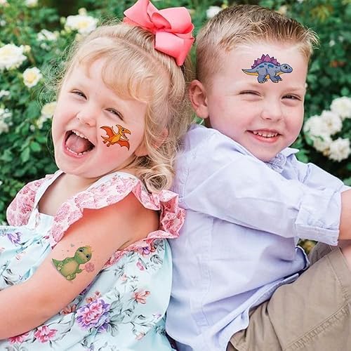 Miniatura 5 de Tatuajes temporales de dinosaurios con purpurina para niños y niños, 12 hojas de tatuajes de dinosaurio con purpurina para niños y niños,