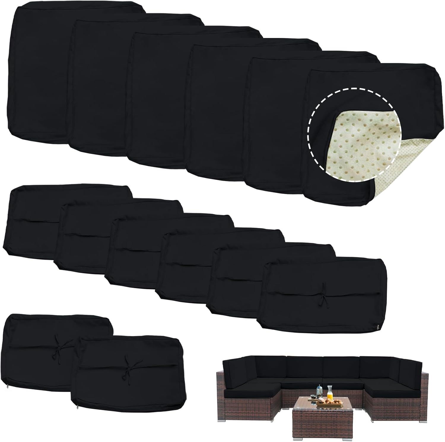 14 Piece Outdoor Patio Cushion Covers Replacement, Outdoor Cushion Slipcovers, Water-Resistant Patio Furniture Cushion Covers with Zipper… (Black)