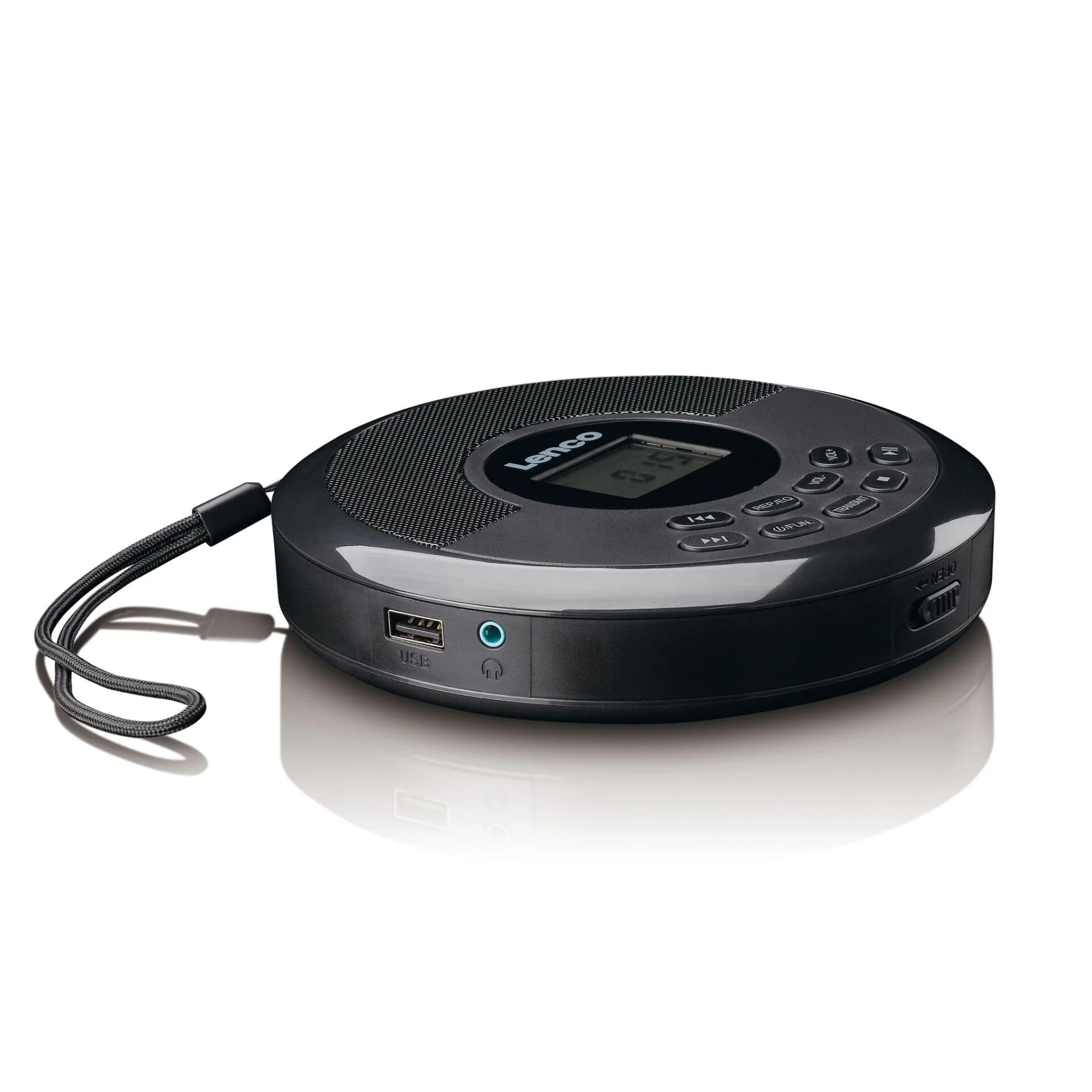 Lenco CD-340BK Discman Bluetooth® avec Haut-parleurs intégrés - Lecteur CD MP3 USB - Batterie Rechargeable - Protection Antichoc - Noir