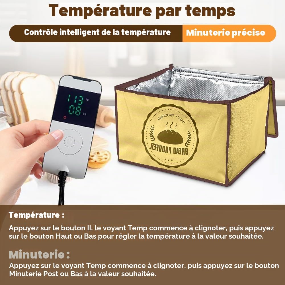 Boîte de fermentation pour levain, boîte à pâte pour pizza avec couvercle - Boîte de fermentation pliable pour pain 30L, température et minuterie, boîte à pâte à pizza avec couvercle, bac à