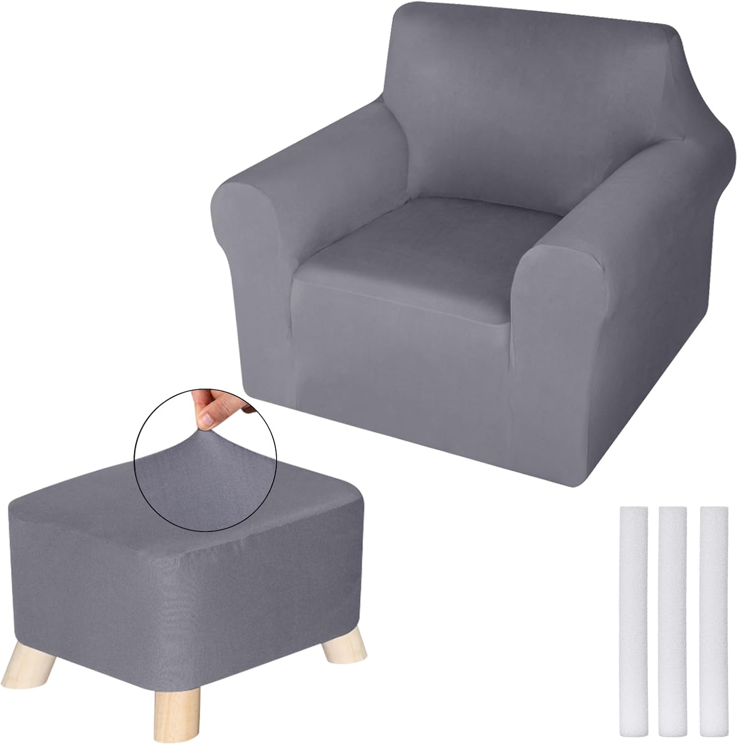 HunnmingRe Chair and Ottoman Covers Slipcover Set Armchair Cover T Cushion Chair Slipcover Milk Silk Sofa Furniture Protector Couch Soft for Armchair Ottoman(Gray)