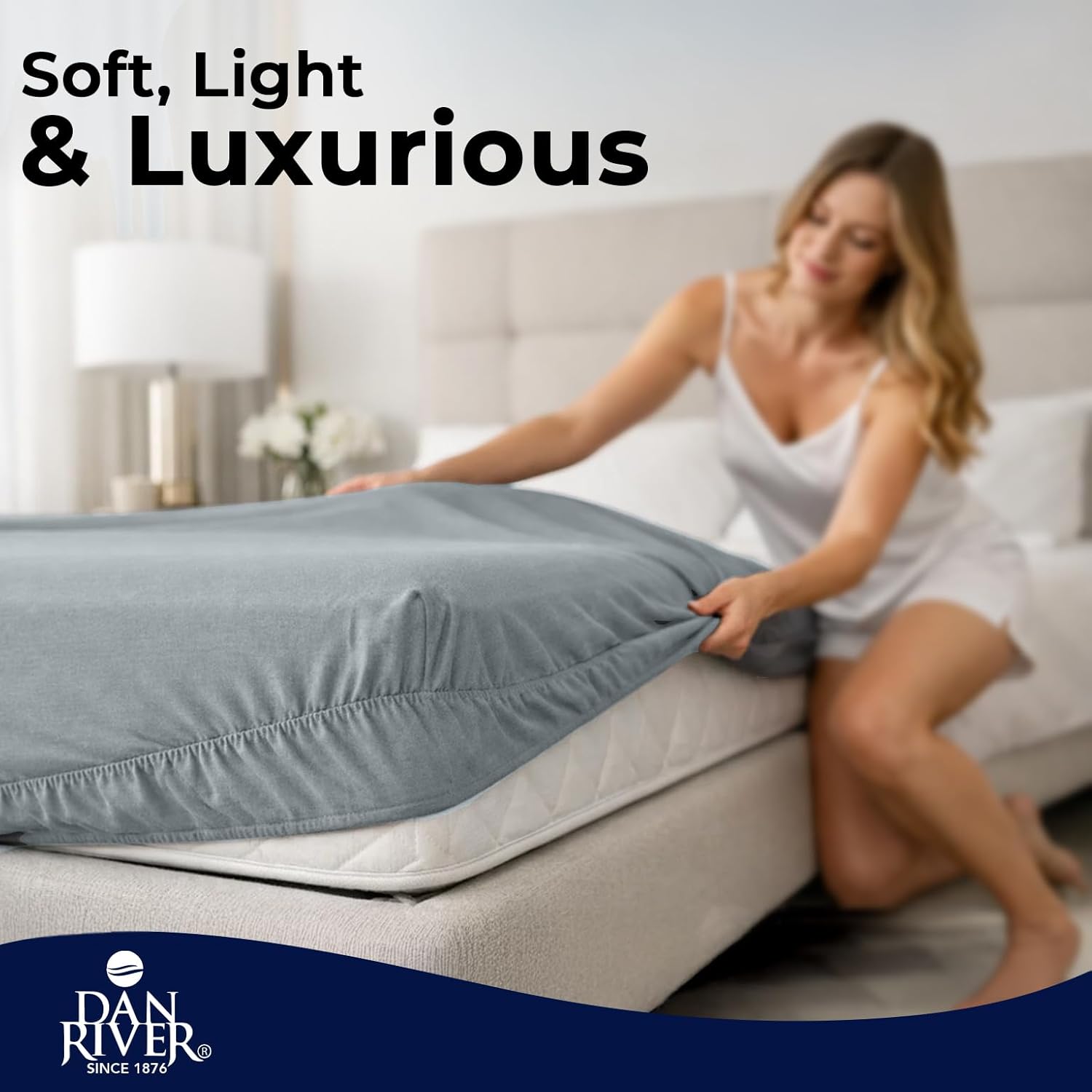 DAN RIVER 100% Cotton Jersey Fitted Sheet, Full, Grey, 16 Inch Deep Pockets, Ultra Soft & Breathable, Stretchy Knit Fabric, Fitted Bed Sheet for Queen Mattress