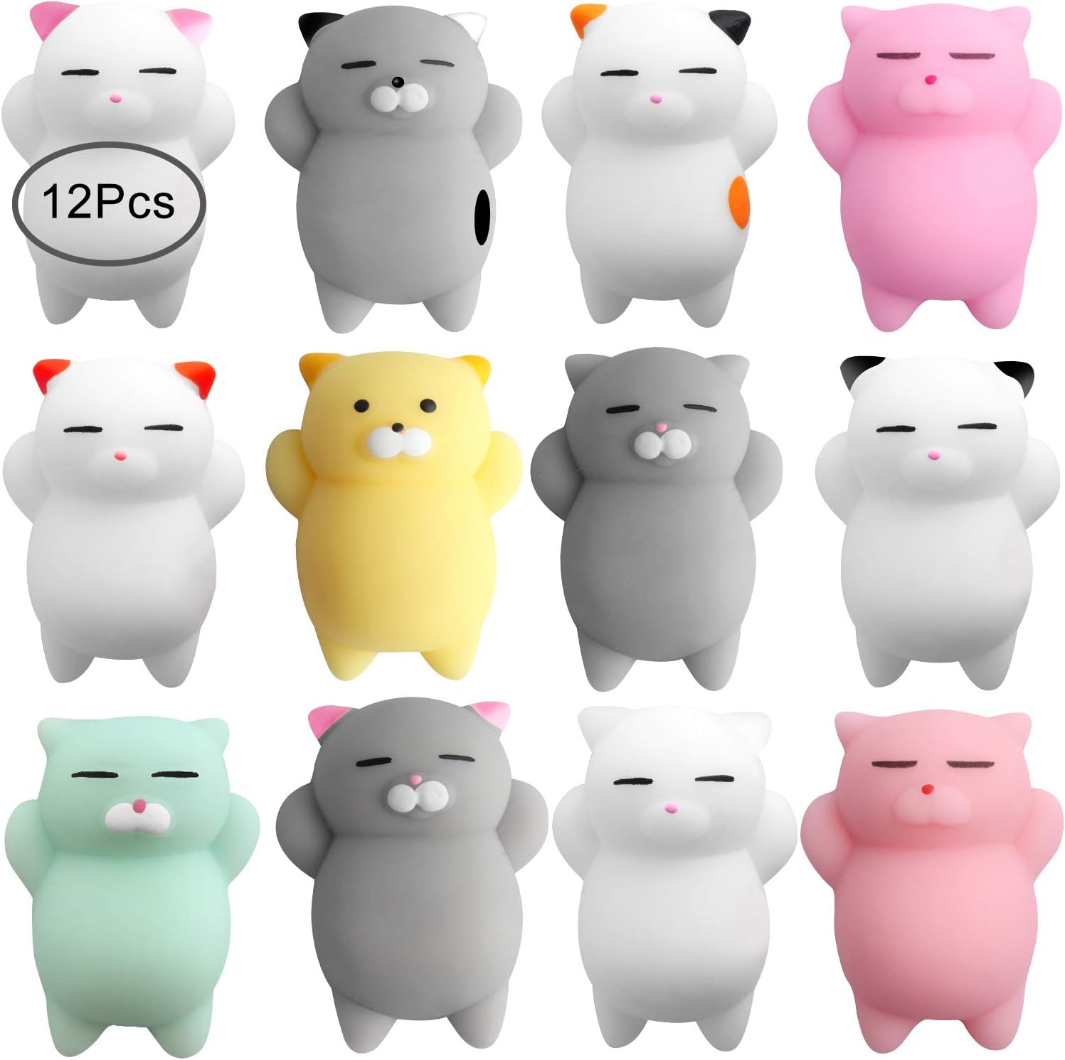 Outee 12 Pcs Mochi Animals Toys Cute Mochi Cat Stress Relief Toys Mochi Animals Party Favors for Kids Mini Animals Cat Easter Gifts for Kids Adults