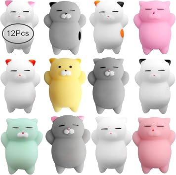 Outee 12 Pcs Mochi Animals Toys Cute Mochi Cat Stress Relief Toys Mochi Animals Party Favors for Kids Mini Animals Cat Easter Gifts for Kids Adults