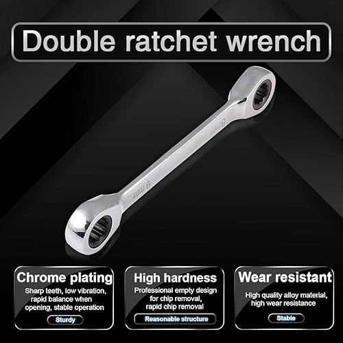 Miniatura 6 de KATUR 1 llave métrica de trinquete de doble caja, llave de extremo de caja de doble anillo de cromo vanadio, herramientas manuales de reparación de