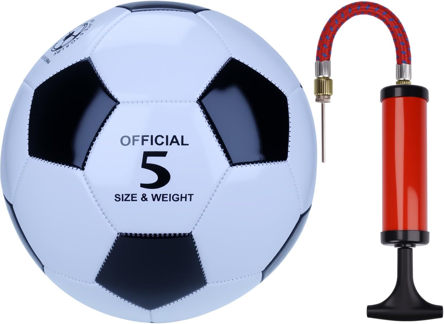 Balón de fútbol clásico en blanco y negro con inflador, piel sintética cosida a máquina, pelota de entrenamiento y partido duradera, tamaños 3, 4 y