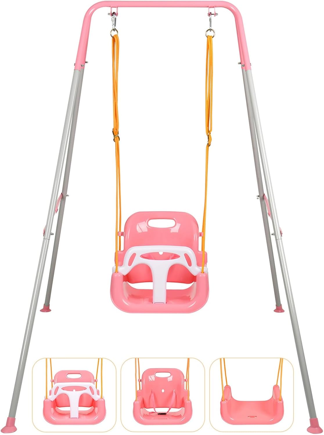3-in-1 Toddler Swing, Foldable Indoor & Outdoor Baby Swing, Multifunctional Swings for Children 6 Months and Older, Easy to Assemble and Store for Backyard Play
