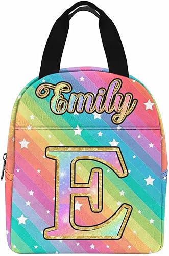 InterestPrint Bolsa de almuerzo personalizada con nombre, diseño de estrellas de ensueño y arco iris, regalo personalizado para nieta, nieto,