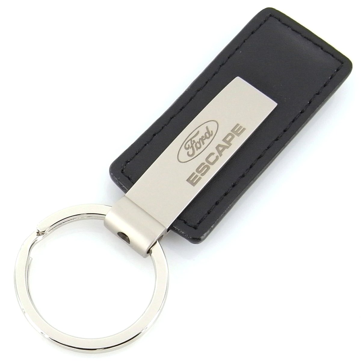 Ford License Frame, Inc. Leather & Metal Rectangular Key Chain Escape (Black)