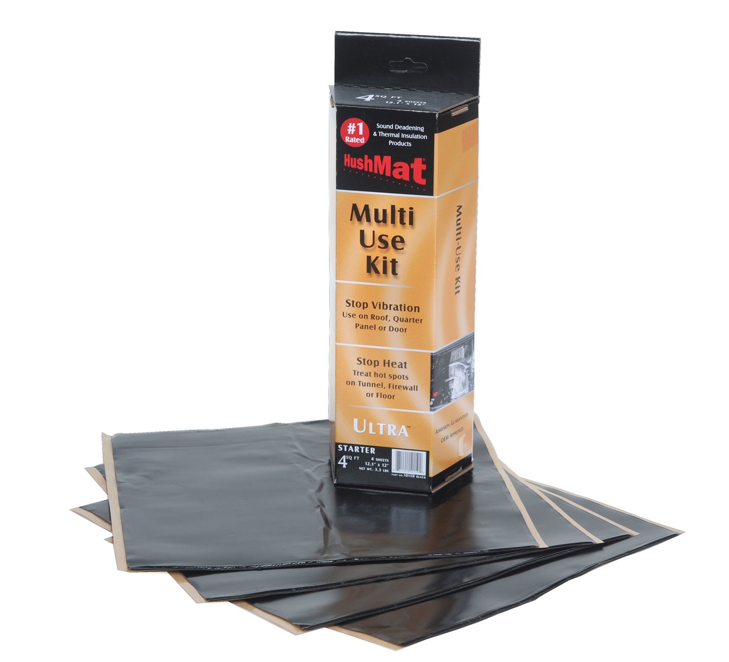 HushMat10150 Multi Use Kit - (4) 12" x 11" Black Ultra Sheets - 3.7 Square Feet