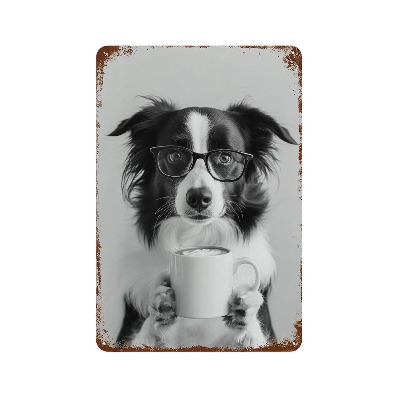 xiaoxiaoshen Border Collie Coffee Print Wall Decor Art Metal Tin Poster Modern Home Decor Art Home Bar Shop Decorations Vintage Sign 30x20cm