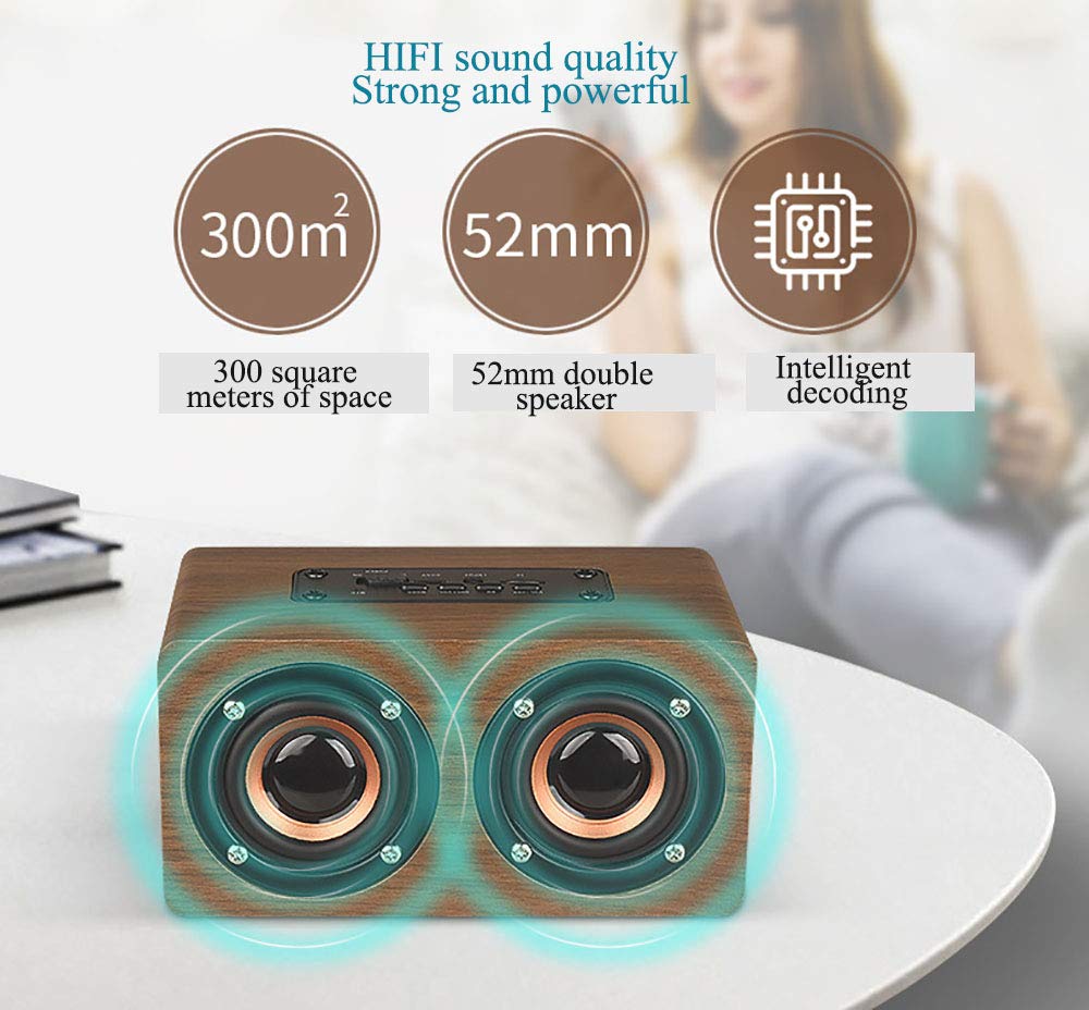 Reloj Despertador Digital de Madera, Altavoz Bluetooth, Relojes Digitales Junto a la Cama con Puerto de Carga USB, Radio FM, Temporizador de Apagado, función de repetición, alarmas duales para