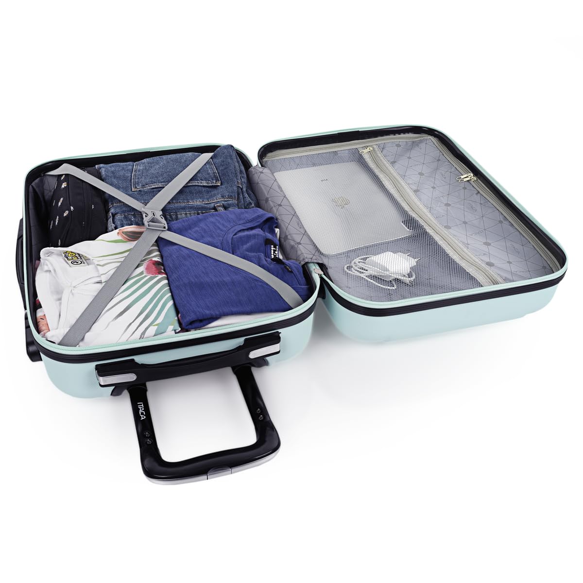 ITACA - Maleta de Cabina 55x40x20 - Maletas De Viaje Cabina Rígidas Trolley con 4 Ruedas Dobles para Avion Ligera Equipaje De Mano Candado de Combinación. Compatible Ryanair, Verde Menta — view 7
