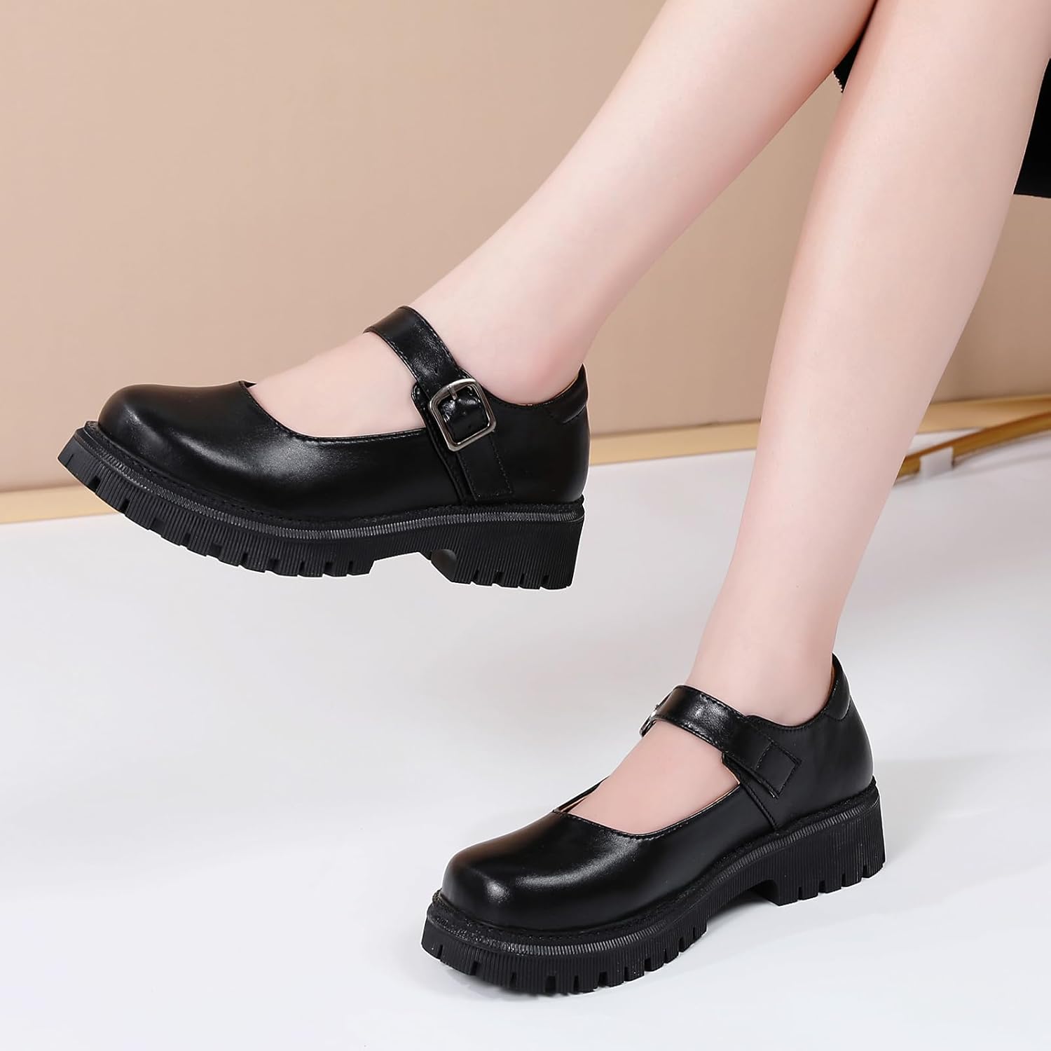 XMM Platform Mary Jane Shoes Women Black Chunky Mary Janes for Women Flats Comfort Ladies Dressy Casual School Cute Mary Janes Work Shoes - Image 3