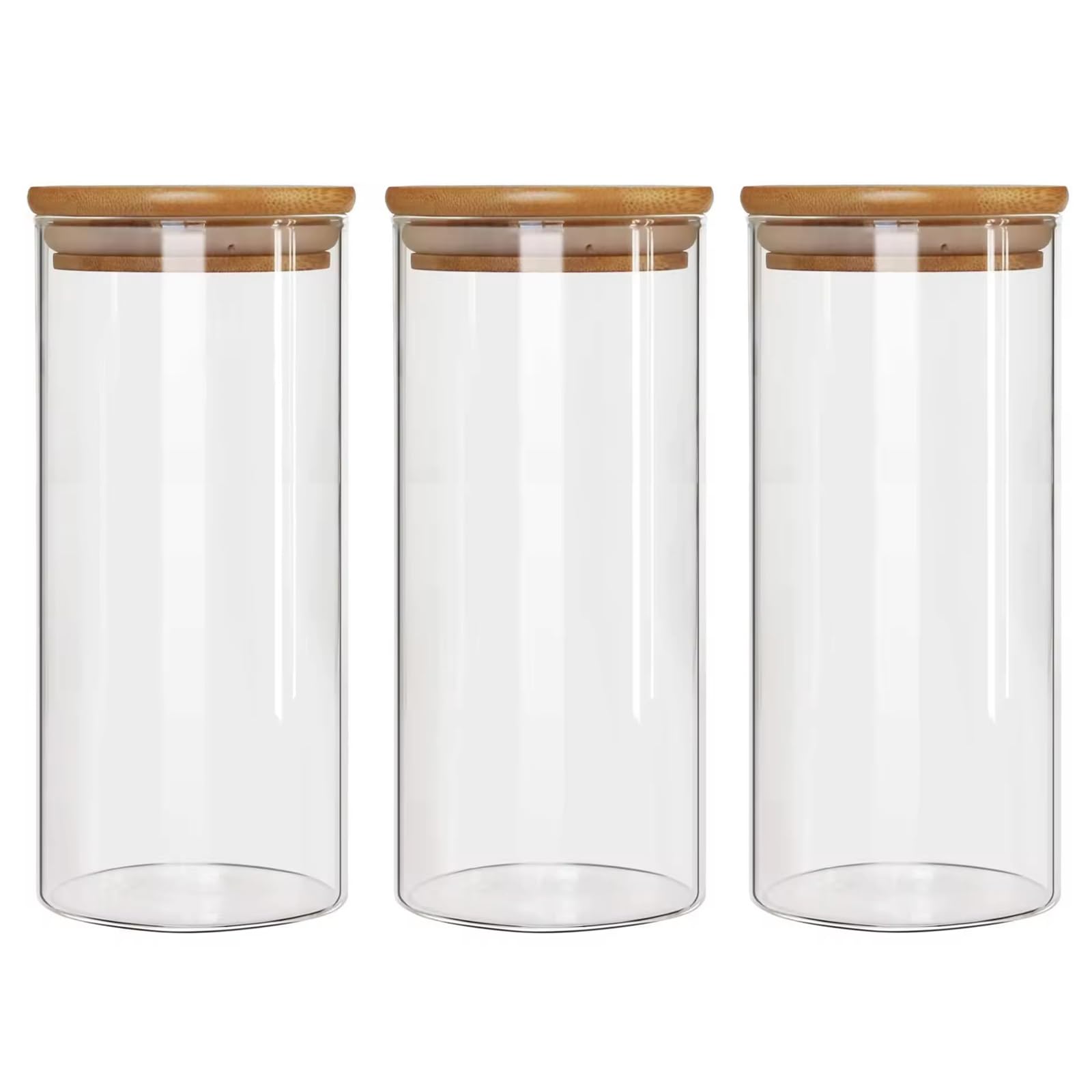 NBBENG 44oz Pasta Glass Storage Jars with Lids, Clear Glass Jars with Bamboo Lids, Kitchen Storage Container Jar, Airtight Kitchen Food Canisters for, Sugar, Oats, Cereal, Biscuit Jar Set of 3