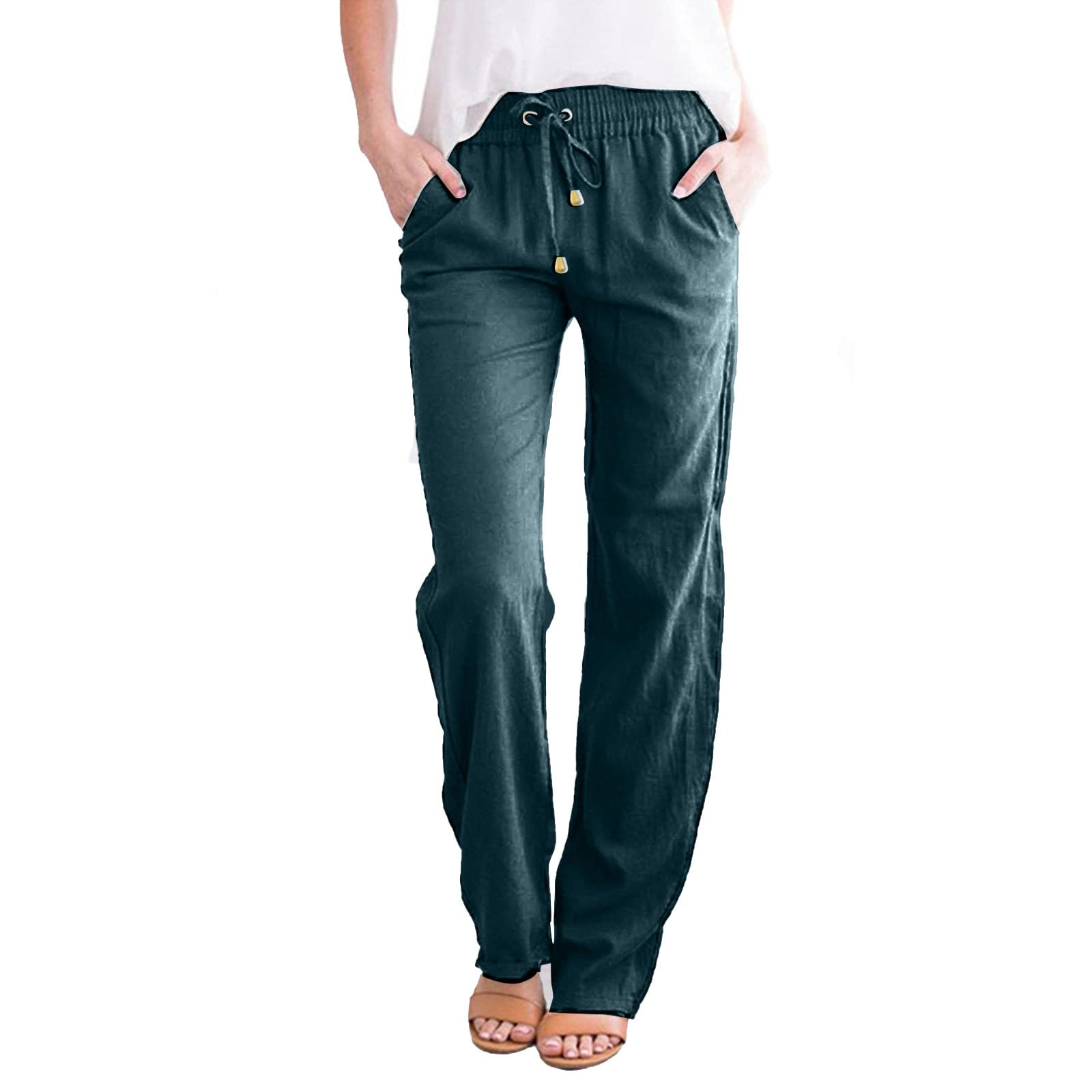 Plus Size for Women 3X and Straight Solid Elastic Pants Long Drawstring Women Waist Cotton Casual Pants Women