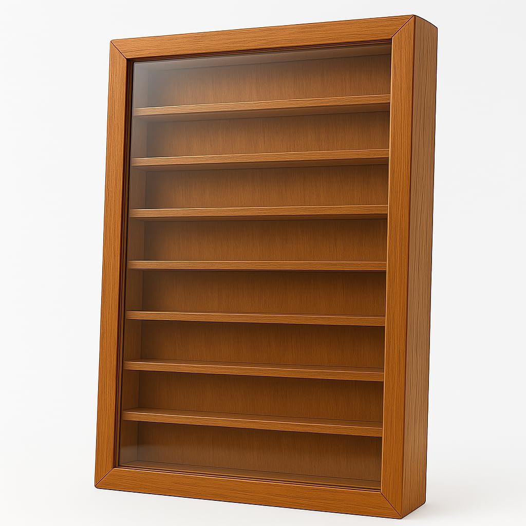 GRECA Vitrina Para Miniaturas – Acabado Roble, Medidas 30x5x48 Cm, Con Metacrilato Para Colecciones