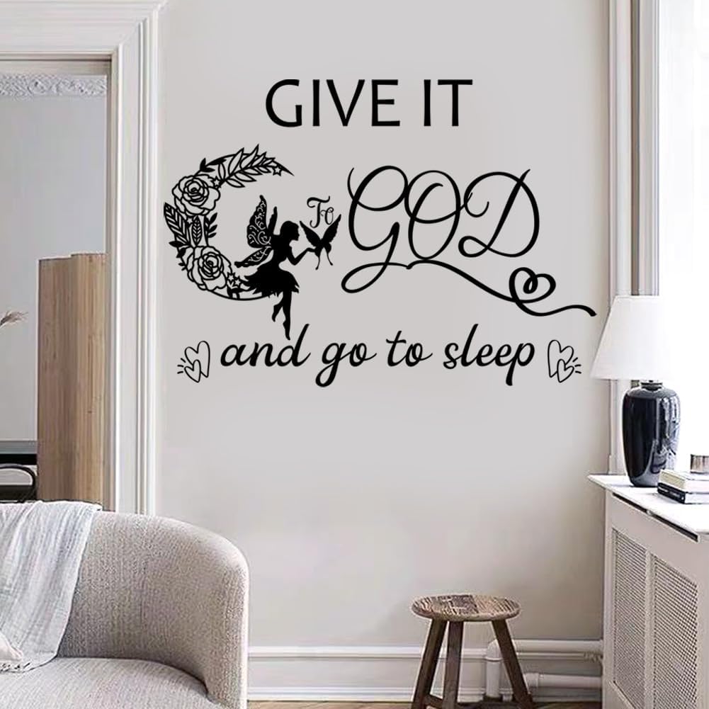Vinyl Wall Art Decal - Give It to God and Go to Sleep IGN - Bedroom Wall Decor Above Bed Modern Inspirational Religious Quote Sticker for Home Office Bedroom Living Room Classroom Decor.