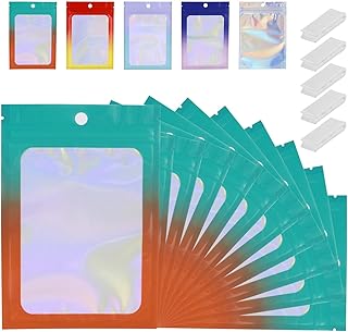 200 Pcs Mylar Bags for Food Storage 5x8 Mylar Bag with Window Blue Orange Resealable Bags for Small Business Bulk Smell Proof Bag Freeze Dried Candy Sealable Packaging Coffee Bean Zipper Packaging
