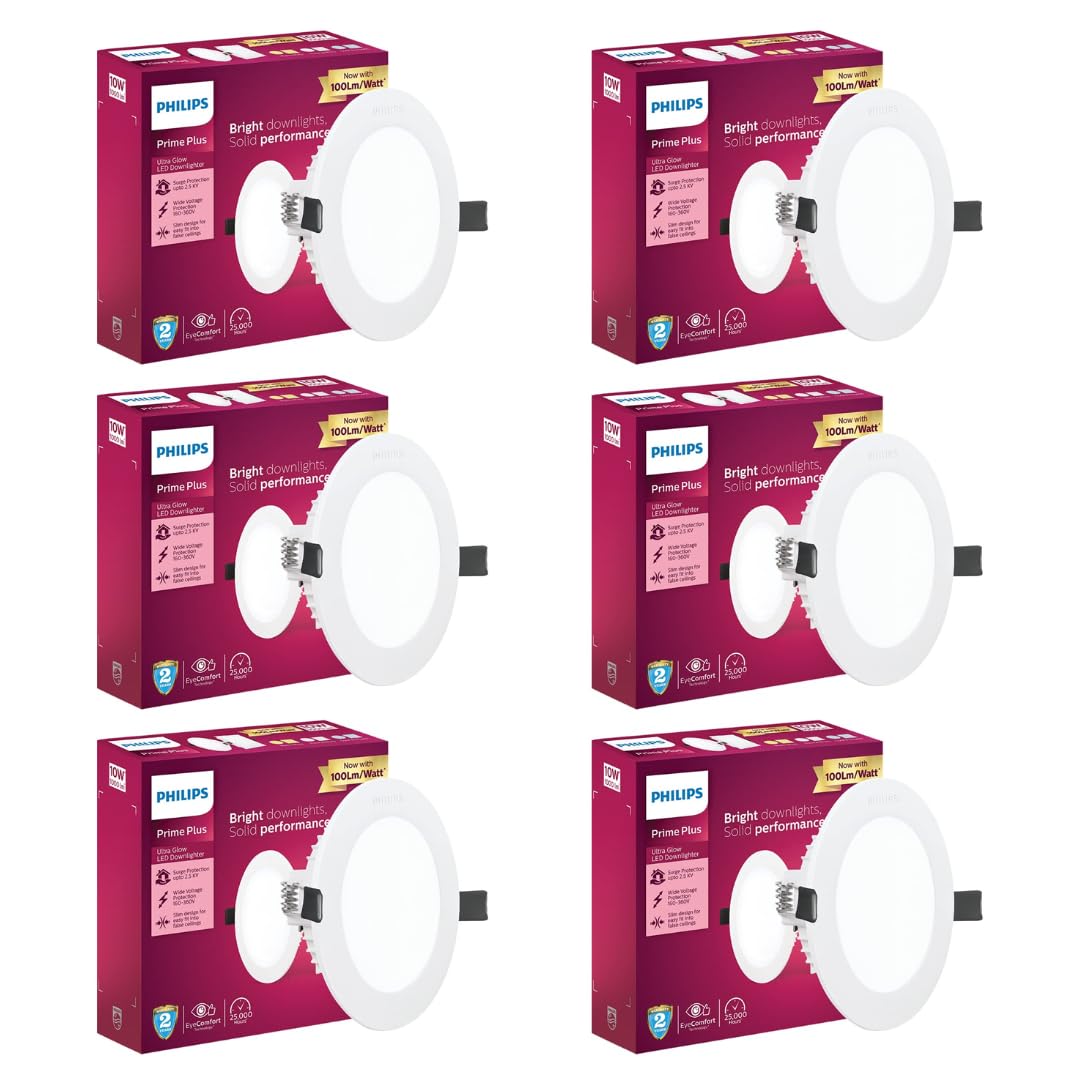 PHILIPS 10W Round AP Plus Ultraglow LED DL | Recessed LED Panel Light For Ceiling | Colour : Natural White, Pack of 6-picture-30