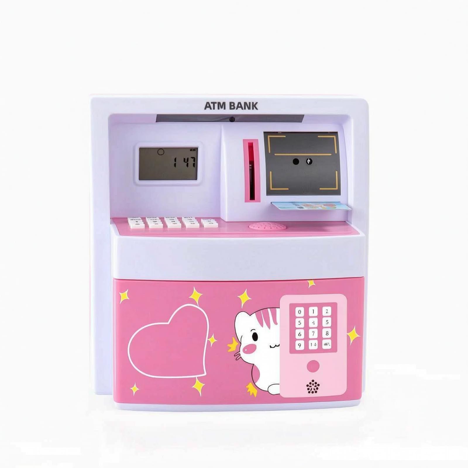 Tirelire Électronique Enfant Machine Bancaire Jouet Coffre Épargne Boîte Argent Automatique avec Billets Rangement Fonds Carte de Passe Reconnaissance, Rose X10 Modèle À Piles, Style Simple